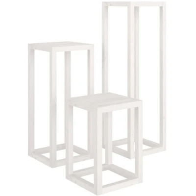 Image of vidaXL 3 Piece Plant Stand Set White Solid Wood Pine