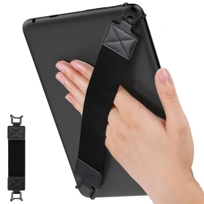 Image of MoKo Security Hand Strap for 9 11 Inch tablet, iPad/iPad Pro/iPad Air/Kindle Fire HD/Samsung, High elasticity Versatile Lightweight Finger Grip Holder, Black Belt,