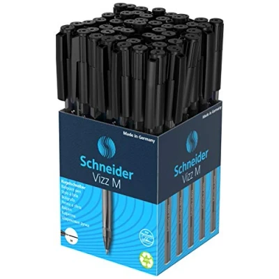 Image of Schneider 102201 Vizz Ballpoint Pen for Easy and Quick Writing Colour Ink Barrel Medium Line Black (Pack of 50)