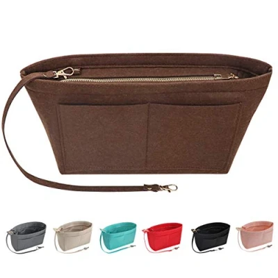 Image of Soyizom Felt Handbag Organiser Purse Insert Bag Organisers Multi Pockets Tote in for Women,Coffee XL