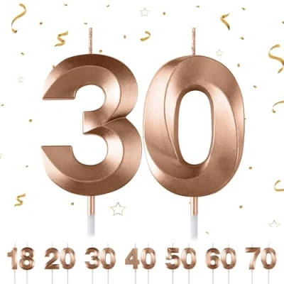 Image of 30th Birthday Number Candles,3D Champagner Candle,Number 30 Candle for Party Cake Topper Decorations Woemn Men Anniversary Supplies