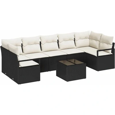 Image of vidaXL 8 Piece Garden Sofa Set with Cushions Black Poly Rattan