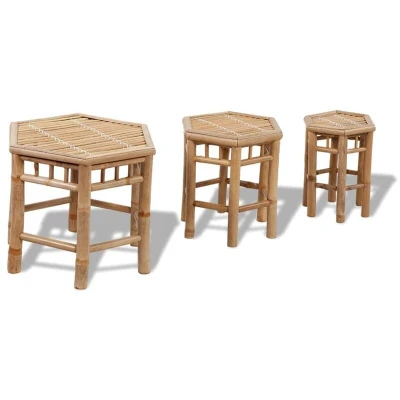 Image of vidaXL Garden Stools Set of 3, Bamboo Construct, Multi use, Indoor Outdoor Furniture, Space Saving Stackable Design, Weatherproof, Easy to Clean Brown