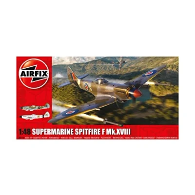 Image of Airfix Model Set A05140 Supermarine Spitfire F Mk.XVIII Building Kit Plastic Plane Kits for Adults &amp; Children 8+, Includes Sprues Decals 1:48 Scale