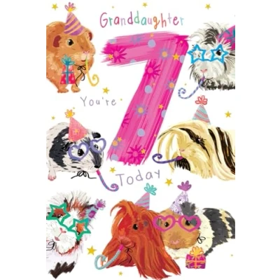 Image of Granddaughter 7th Birthday Card Age 7 Guinea Pigs 9&quot; x 6&quot; Lovely Verse