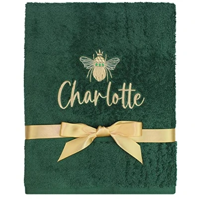 Image of TeddyT&#039;s Personalised Gold Bee Embroidered Towel (Hand Towel, Bottle Green)