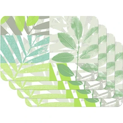 Image of Venilia Leaves Printed Placemat Dining Table Mat Rectangular 4 Piece 45x30cm 59105