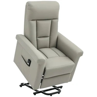 Image of HOMCOM Power Lift Chair, PU Leather Recliner Sofa Chair for Elderly with Remote Control, Side Pocket, Grey