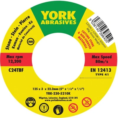 Image of 5x York 125 X 3X 22MM C24 R BF Reinforced Silicon Carbide Stone Cutting Disc, Flat Type 41