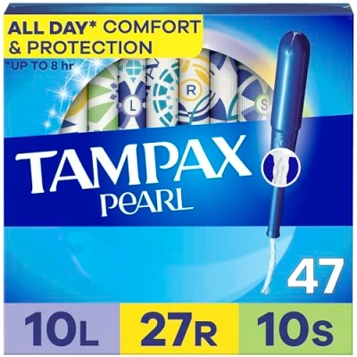 Image of Tampax Pearl Plastic Tampons, Mutlipack, Light/Regular/Super Absorbency, Unscented, 47 Count (Packaging May Vary)