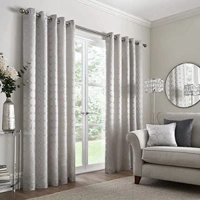 Image of Appletree Boutique Cassina Jacquard Pair of Eyelet Curtains 46&quot; Width x 72&quot; Drop (117 183cm) in Silver