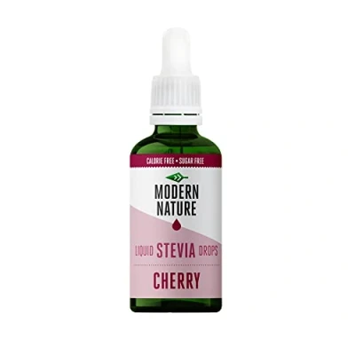 Image of Modern Nature Cherry Flavour Drops Liquid Stevia Sweetner Zero Calorie Sugar Free Squash &amp; Syrup Alternative Flavoured Water, Protein Powder, Yoghurt, Iced Tea Vegan, Keto 50ml
