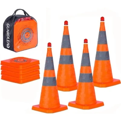 Image of 28&#039;&#039; inch Collapsible Traffic Safety Cones, 4 pcs Multi Purpose Pop up Cones with LED Light and Reflective Collar, for Road Parking, Driving Practice