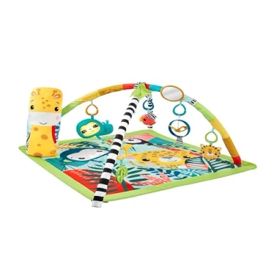 Image of Fisher Price 3 In 1 Rainforest Sensory Gym &amp; Baby Play Mat for Newborn to Toddler with Light Up Musical Sloth, Toys and Comfy Jungle Playmat Playmats Floor Gyms, HJW08