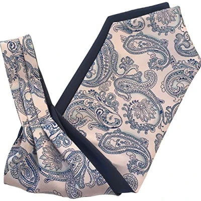 Image of Men&#039;s Paisley Satin Self Tie Ascot Cravat (Pale Pink &amp; Navy)