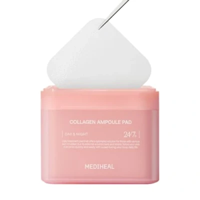 Image of MEDIHEAL Collagen Ampoule Pad Square Cotton Facial Toner Pads &amp; Ceramide Skin Firming Restore Elasticity Tighten Wrinkles Lines Vegan Eco Silk Pads, 100