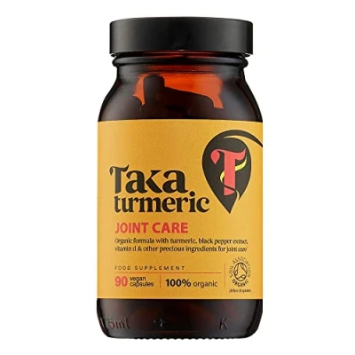 Image of Taka Turmeric, 90 Caps Organic Joint Care Supplements with Turmeric Black Pepper Extract Vitamin D &amp; Ginger, Ginger and Capsules, Vegan, Recyclable Packaging