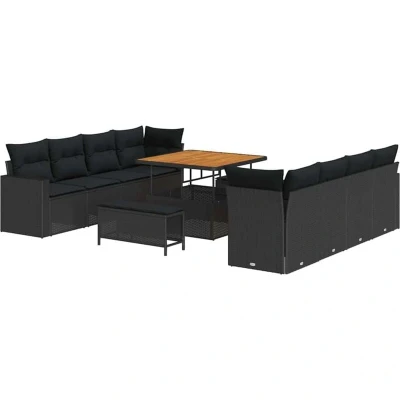 Image of vidaXL 11 Piece Garden Sofa Set with Cushions Black Poly Rattan Acacia