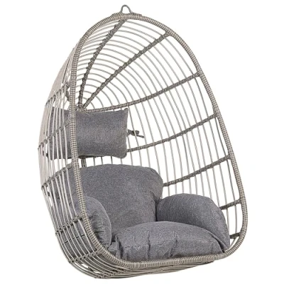 Image of Beliani Boho Grey Hanging Chair without Stand Indoor Outdoor Wicker Egg Shape Casoli