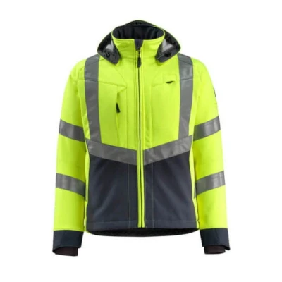 Image of Mascot 15502 246 17010 Blackpool Safe Supreme Water Repellent Fleece on Inner Side Class 3 Softshell Jacket, Size L, Hi Vis Yellow/Dark Navy
