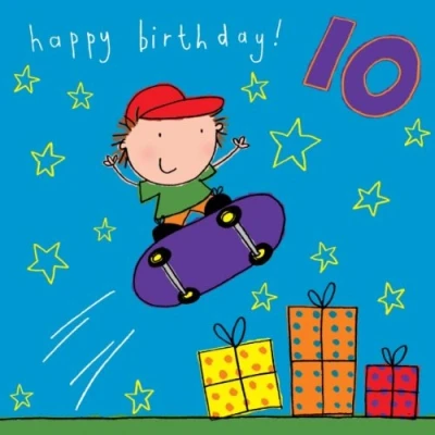 Image of Twizler 10th Birthday Card for Boy with Skateboard, Presents and Swarovski Crystal Finish Ten Year Old Age 10 Childrens Boys Happy