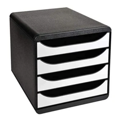 Image of Exacompta Ref 3104213D BIG BOX Desktop Drawer Set 4 x 55mm Drawers, Suitable for A4+ Documents, 347 278 267mm, 100% Recycled Plastic Black/Glossy White