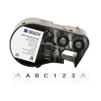 Image of Brady Vinyl Label Tape for Printer BMP41/BMP51/BMP53/M511 Self Adhesive Labels Black on White (12,70 mm (W) x 7,62 m (L)) M4C 500 595 WT BK