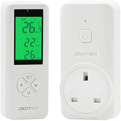 Image of SENSTREE Wireless Temperature Controlled Outlet, Digital Plug in Thermostat Outlet with Remote Control Built Temp Sensor Heating &amp; Cooling for A/C, Fans, Heaters (Remote Detect Temperature)
