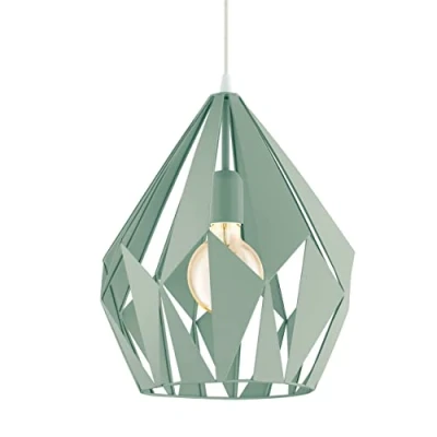 Image of Eglo Pendant Lighting Carlton P, Vintage and Retro Ceiling Light Fitting Made of Pastel Green Steel, Hanging lamp for Dining Living Room, E27 Socket, Ø 12.2 inches