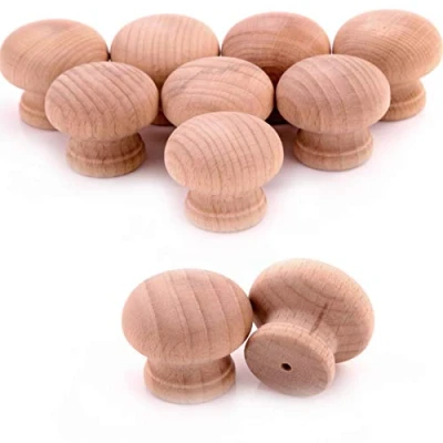 Image of 10x Natural Beech Wooden Door Knobs 35mm Drilled Cupboard/Drawer Pull Handles