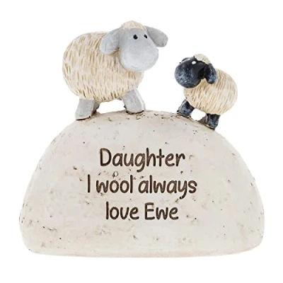 Image of Shudehill Giftware Cute sheep resin figurines with different heartfelt messages on the stone effect base (Daughter I wool always love Ewe)