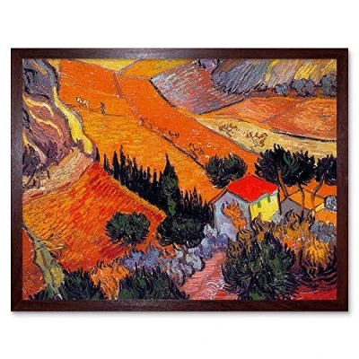 Image of Wee Blue Coo Vincent Van Gogh Landscape With House Ploughman 1889 Painting Art Print Framed Poster Wall Decor 12X16 Inch