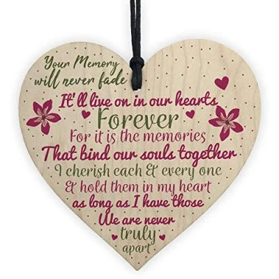 Image of RED OCEAN Wooden Heart Keepsake Memorial Plaques For Mum Dad Nan Grandad FRIEND Gifts