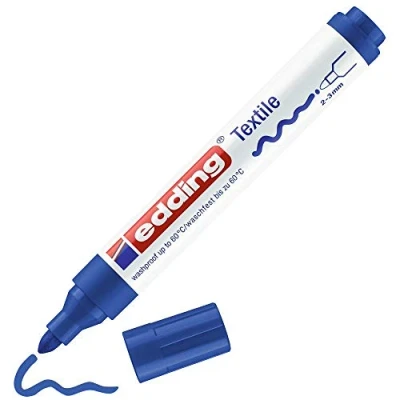 Image of edding 4500 textile marker blue box of 10 round nib 2 3 mm permanent fabric markers for drawing on textiles, wash resistant up to 60 C pens lettering
