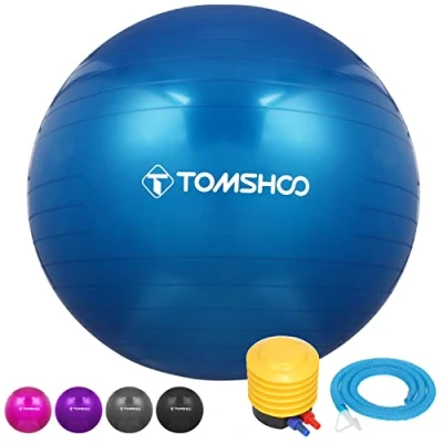 Image of TOMSHOO Exercise Ball, Anti Burst Gym Ball Yoga With Air Pump Thickened Fitness for Fitness, Pilates, Stability Balance Physical 45cm 55cm 65cm 75cm (Blue, 45cm)