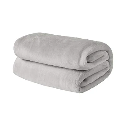 Image of Brentfords Flannel Fleece Ultra Soft Blanket Throw Over Large Fluffy Warm Bed Sofa Bedspread, Silver Grey 150 x 200cm