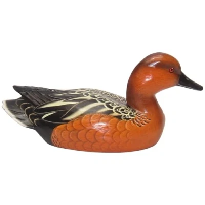 Image of Brave Wings Hand Carved Wooden Decoy Duck Cinnamon Teal 27cm Long Ornament Sculpture Figurine Statue Unique Table Decoration Home Decor 5253