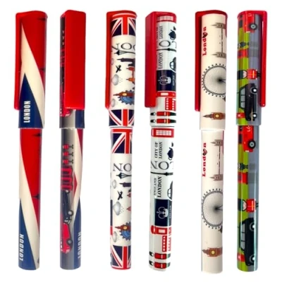 Image of Souvenirs 6 pcs London Landmark Cap Pens, Great British and Gifts Union Jack Pen England Iconic Picture Pens