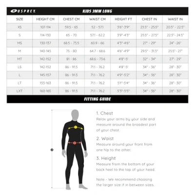 Image of Osprey Boys Full Length 3 mm Summer Wetsuit, Kids Neoprene Surfing Bodyboarding Origin, Multiple Colours, XL