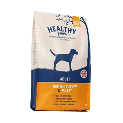 Image of Healthy Paws Premium Dry Dog Food Hypoallergenic Gluten Free Digestible Natural Turkey and Millet Complete Nutrition for Adult Breeds 6Kgs