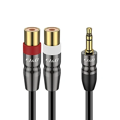 Image of J&amp;D 3.5 mm to Dual RCA Audio Cable, Heavy Duty 3.5mm Male 2 Female Gold Plated Copper Shell Stereo Adapter 1.8 Meter