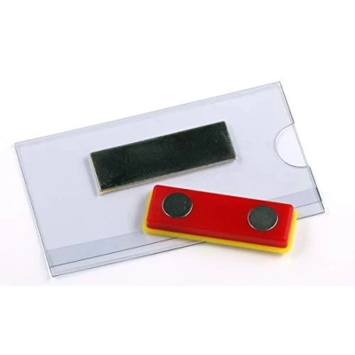 Image of EUROPEL Magnetic Name Badge Holders with Magnet &amp; Blank Card Insert Sheets Horizontal ID Holder for School, Colleges, Offices Corporate Event ,White 75 x 40 mm, 121267(Pack of 24)