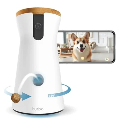 Image of Furbo 360 Dog Camera [BASIC CAMERA]: pet Monitor w/App, Rotating View, Colour Night Vision, Auto Tracking, Treat toss, Barking Alert. Loved by millions of parents worldwide
