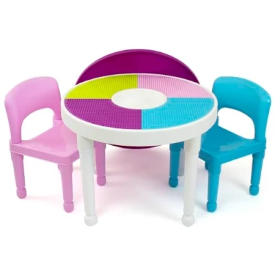 Image of Humble Crew Kids Table and Chairs, White/Blue/Pink, 58.42 x 43.18 cm