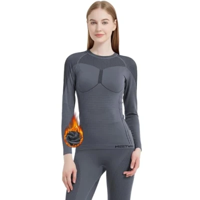 Image of MEETWEE Thermal Underwear for Women, Breathable and Set, Functional Women Anti bacterial Flexible Ski Warm Autumn Winter Grey