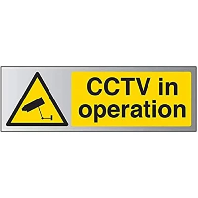 Image of V Safety Warning General CCTV In Operation Sign 300mm x 100mm Self Adhesive Alu Effect