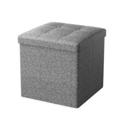 Image of Oak &amp; Tea Foldable Ottoman Storage Seat, Folding Foot stool with storage, Shoes Changing Stool, Rest Boxes Lid, for Bedroom Living Room, Grey 30x30x30cm