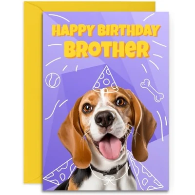 Image of Brother Beagle Birthday Card Superhero Cute Dog Design A5 Size with Envelope