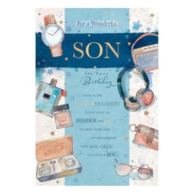 Image of Words &#039;n&#039; Wishes Traditional Son Birthday Card, Card Son, Multi Coloured, 26.6 x 18.6 cms