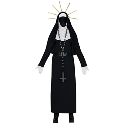 Image of FIESTAS GUIRCA Saint Death Halloween Costume Adult Women Scary Day of the Dead Nun with Sunburst Headband Adults Fancy Dress Costumes Size M 10 12